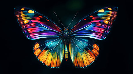 Butterfly wallpaper design file showing detailed iridescent wing pattern on black