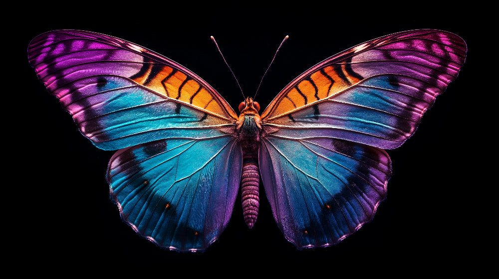 Butterfly wallpaper design file showing detailed iridescent wings pattern on black background