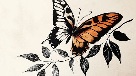 Butterfly wall mural design file showing detailed line art pattern and nature-inspired elements