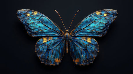 Butterfly Wallpaper design file showing detailed metallic blue and gold wing pattern on black background