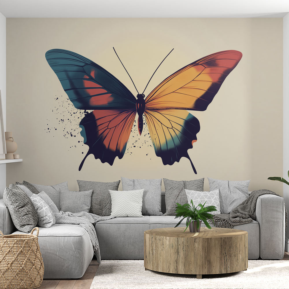 Modern Butterfly Wall Mural displayed in a bright contemporary living room with minimal furniture