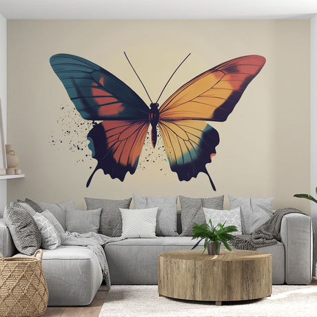 Modern Butterfly Wall Mural displayed in a bright contemporary living room with minimal furniture