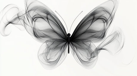 Black and white butterfly wallpaper design file showing intricate ink artwork pattern
