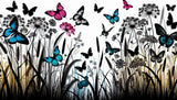 Butterfly wallpaper design file showing detailed pink and blue wing pattern on nature background