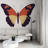 Modern Orange and Gold Butterfly Mural Wallpaper styled in a bright contemporary living room with minimal furniture