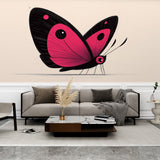 Modern pink and black Butterfly Wallpaper creating a stunning accent wall in a bright, contemporary living room setting