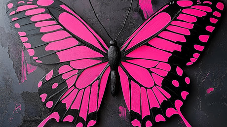 Pink butterfly wall mural design file showing geometric pattern on black background