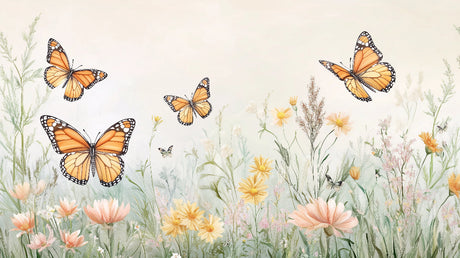 Monarch butterfly garden wallpaper design file showing detailed pattern and colors