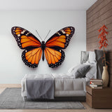 Butterfly Mural Wallpaper showcased in a bright modern living room, orange Monarch wings creating a stunning focal point