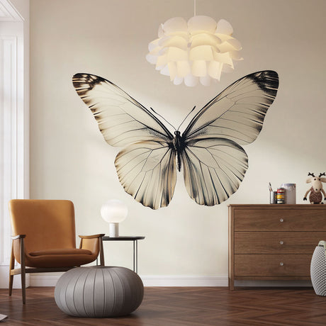 Beautiful Butterfly Wall Mural creating a peaceful atmosphere in a modern living room with minimalist furniture