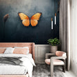 Beautiful Butterfly Wall Mural showcased in a modern living room with dark blue accent wall and minimal furniture