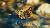 Orange butterfly over water design file showing detailed wing patterns and ripple effects