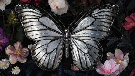Butterfly wallpaper design file showing intricate silver wings pattern on dark floral background