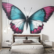 Butterfly wall mural in modern kids bedroom showing turquoise and pink wings design creating a playful atmosphere
