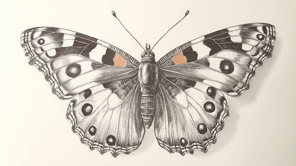 Monochrome butterfly design file showing detailed vintage illustration pattern