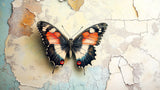 Vintage butterfly design file showing detailed wing patterns and weathered background texture