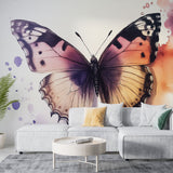 Purple and orange Butterfly wallpaper mural creating a stunning focal point in a bright modern living room