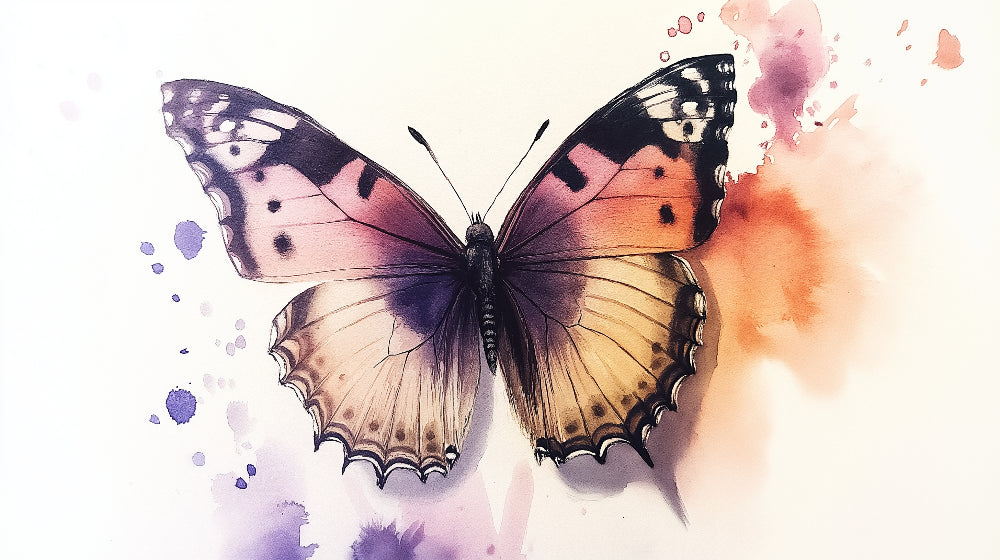 Watercolor butterfly design file showing intricate purple and orange wing patterns