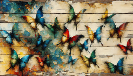 Butterfly wallpaper design file showing detailed watercolor butterflies on wood texture background