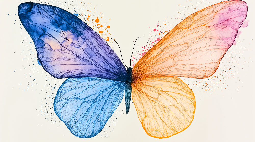 Watercolor butterfly design file showing detailed wing pattern with blue and orange tones
