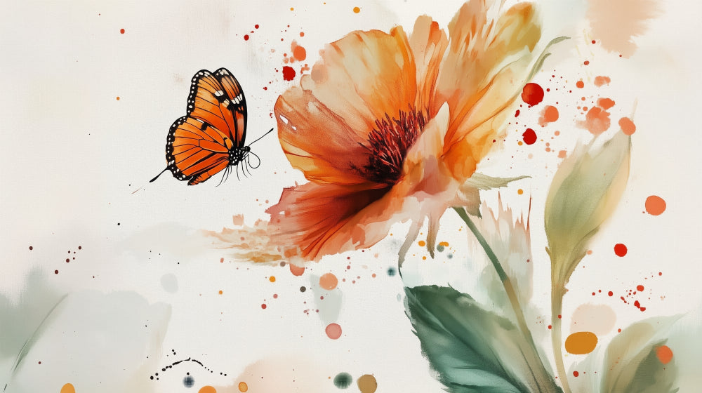 Butterfly and orange flower watercolor design file showing intricate pattern details and rich color palette