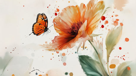 Butterfly and orange flower watercolor design file showing intricate pattern details and rich color palette