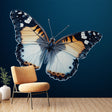 Butterfly wallpaper mural bringing life to a modern living room with its stunning orange and white wings against navy blue