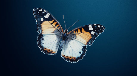 Butterfly design file showing detailed white and orange wing pattern on navy background
