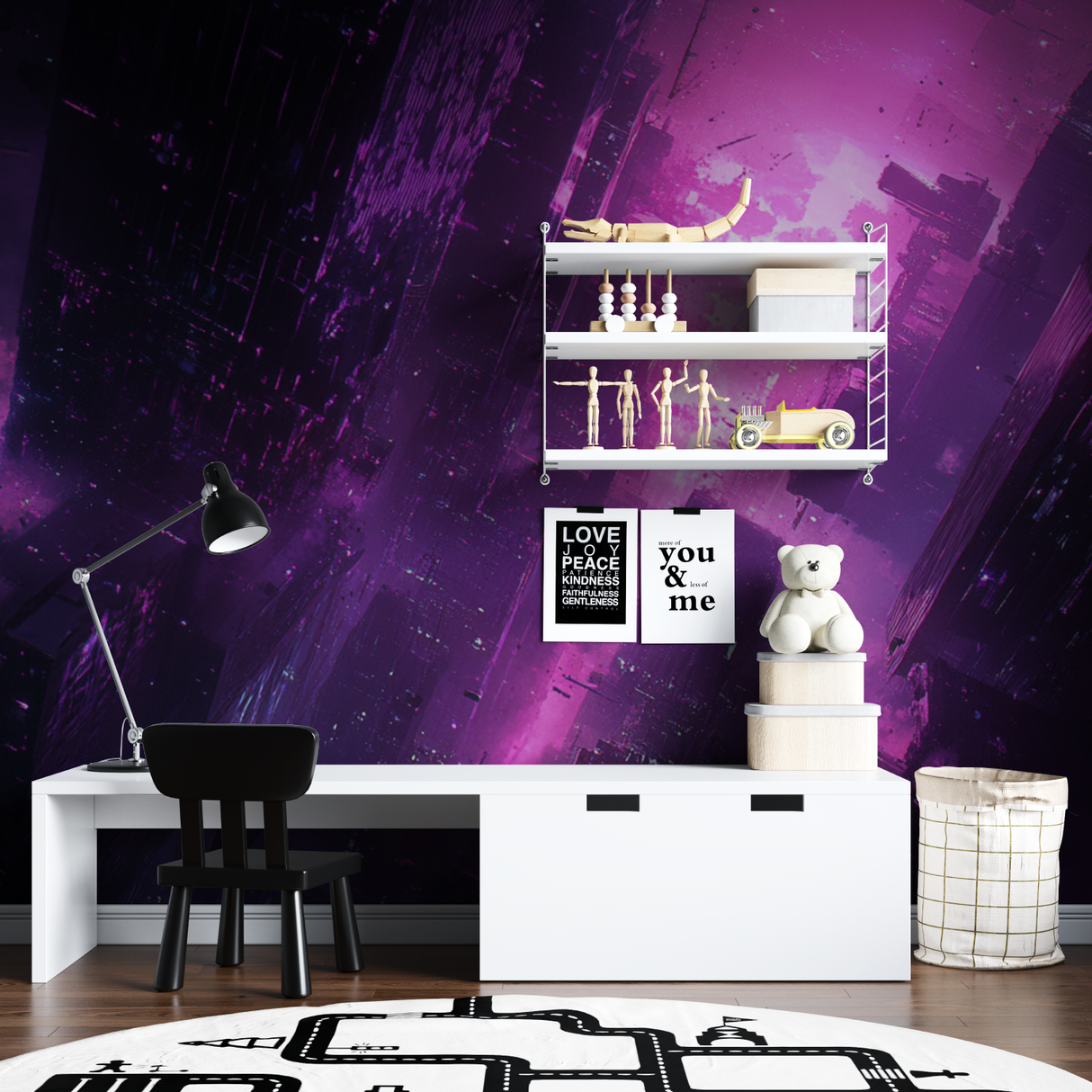 Gaming Mural Wallpaper | Neon Purple Cyberpunk City