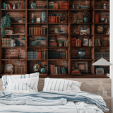 Library Mural Wallpaper | Vintage Bookshelf With Brick Wall