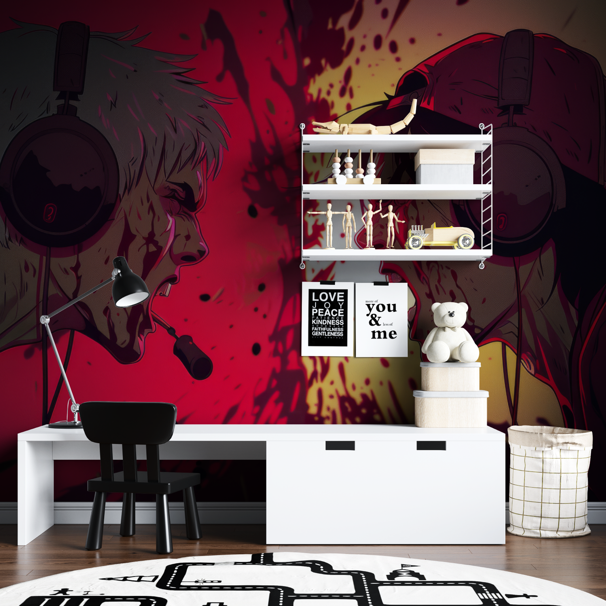 Anime Mural Wallpaper | Dynamic Gaming Theme in Red and Black