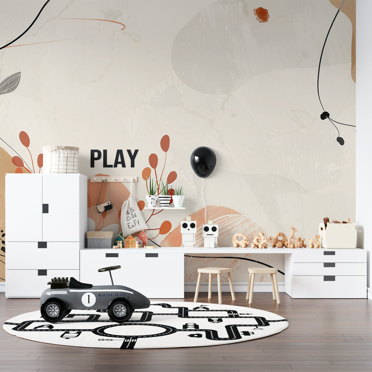 Abstract Mural Wallpaper | Modern Terracotta Design with Organic Lines