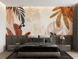 Tropical Mural Wallpaper | Abstract Terracotta and Black Leaves