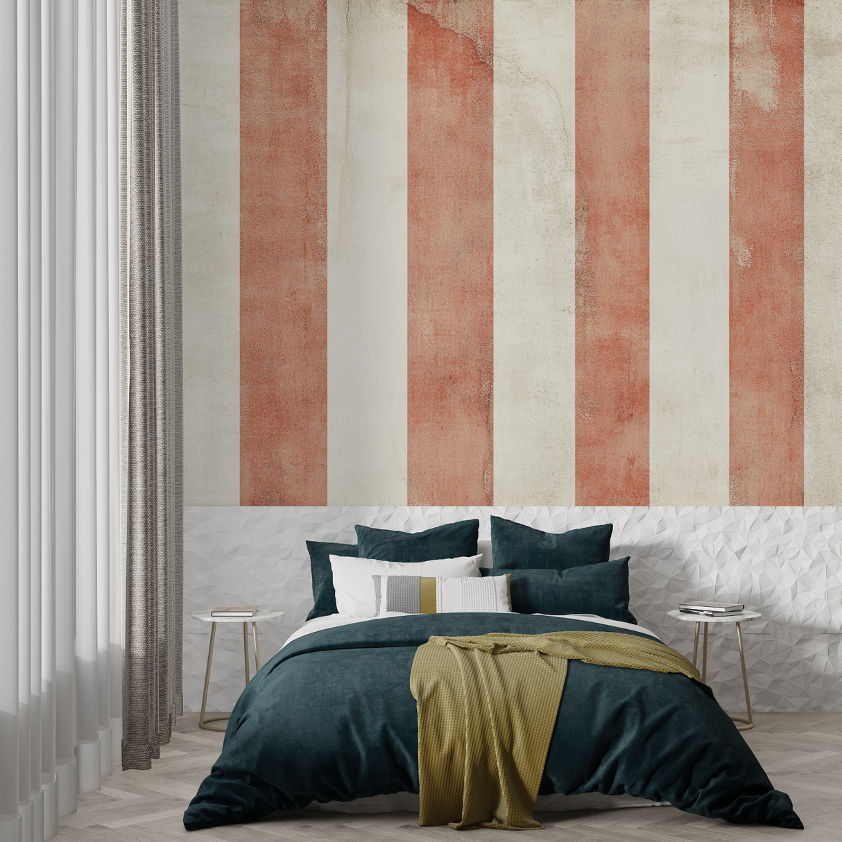 Striped Mural Wallpaper | Terracotta and Cream Vertical Design