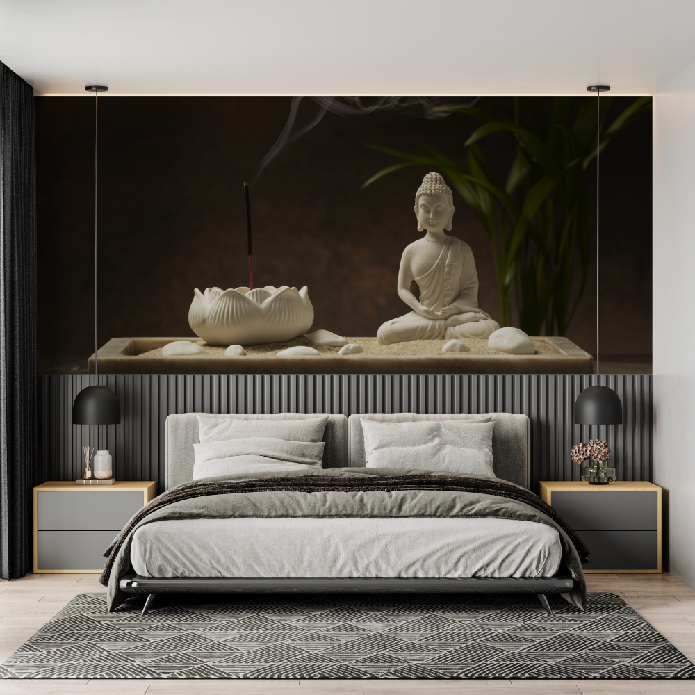 Zen Mural Wallpaper | Buddha and Incense Meditation Scene