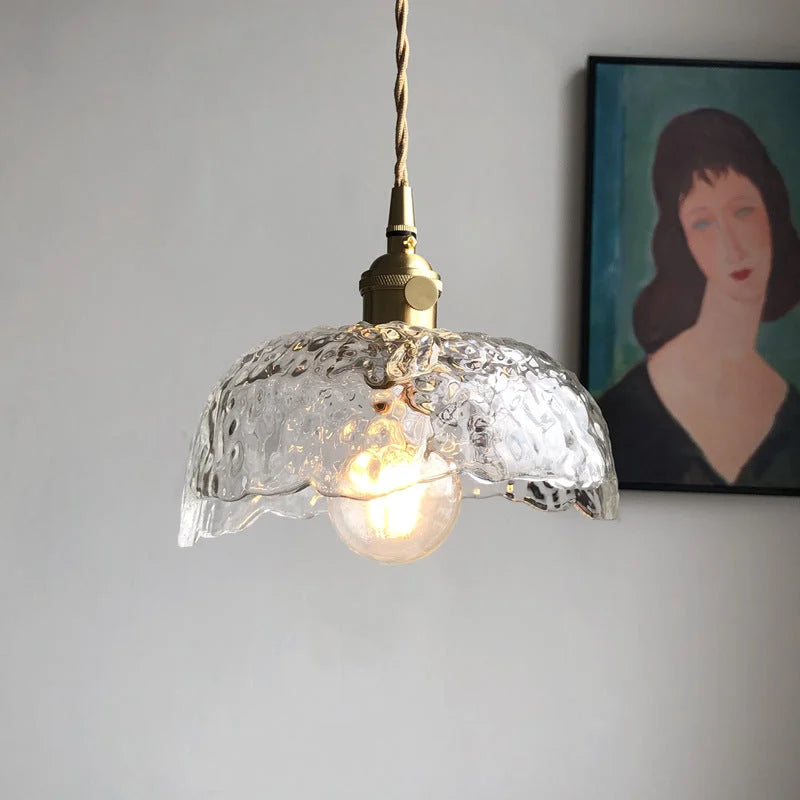 Green Glass Pendant Light  Rippled Brass Fixture - Product example