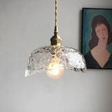 Green Glass Pendant Light  Rippled Brass Fixture - Product example
