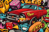 Graffiti Mural Wallpaper | Vintage Car Street Art Design