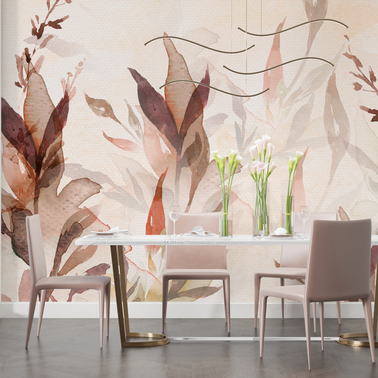 Floral Mural Wallpaper | Watercolor Botanical Art in Terracotta
