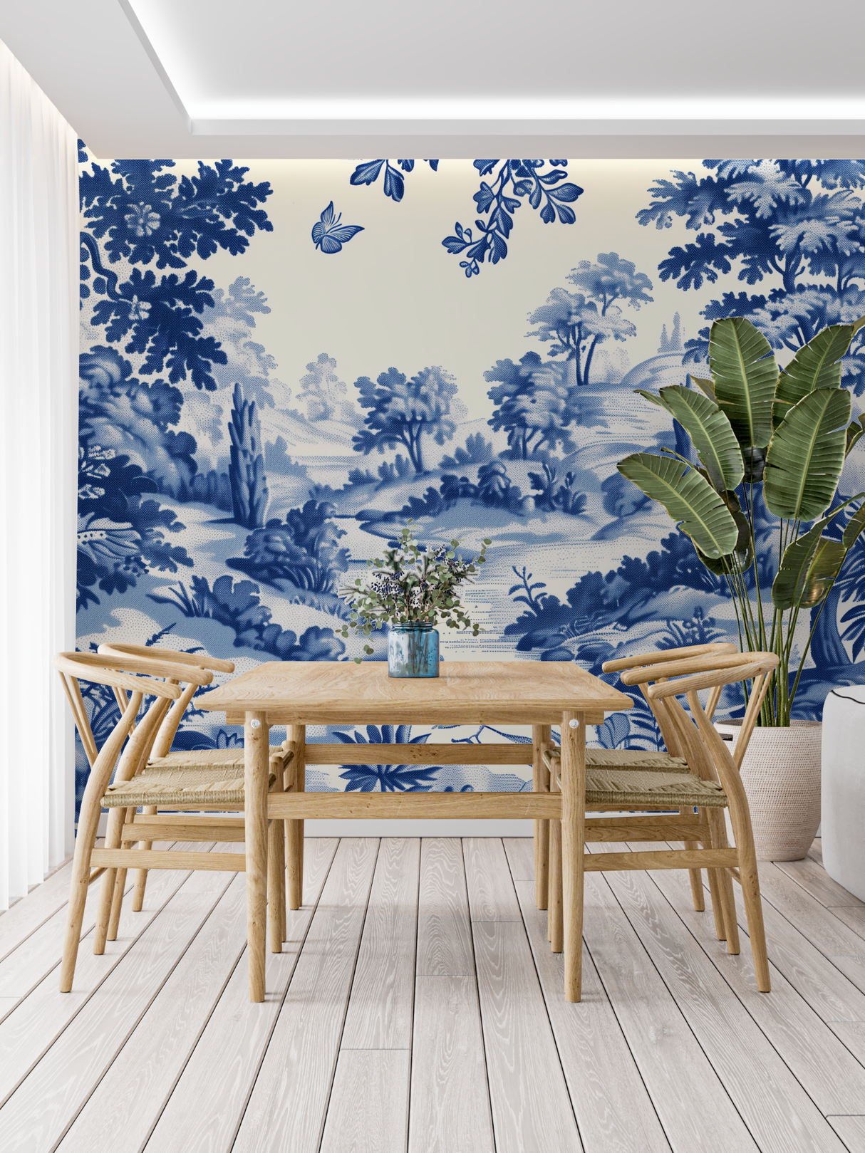 Toile de Jouy Mural Wallpaper | Blue and White Pastoral Scene