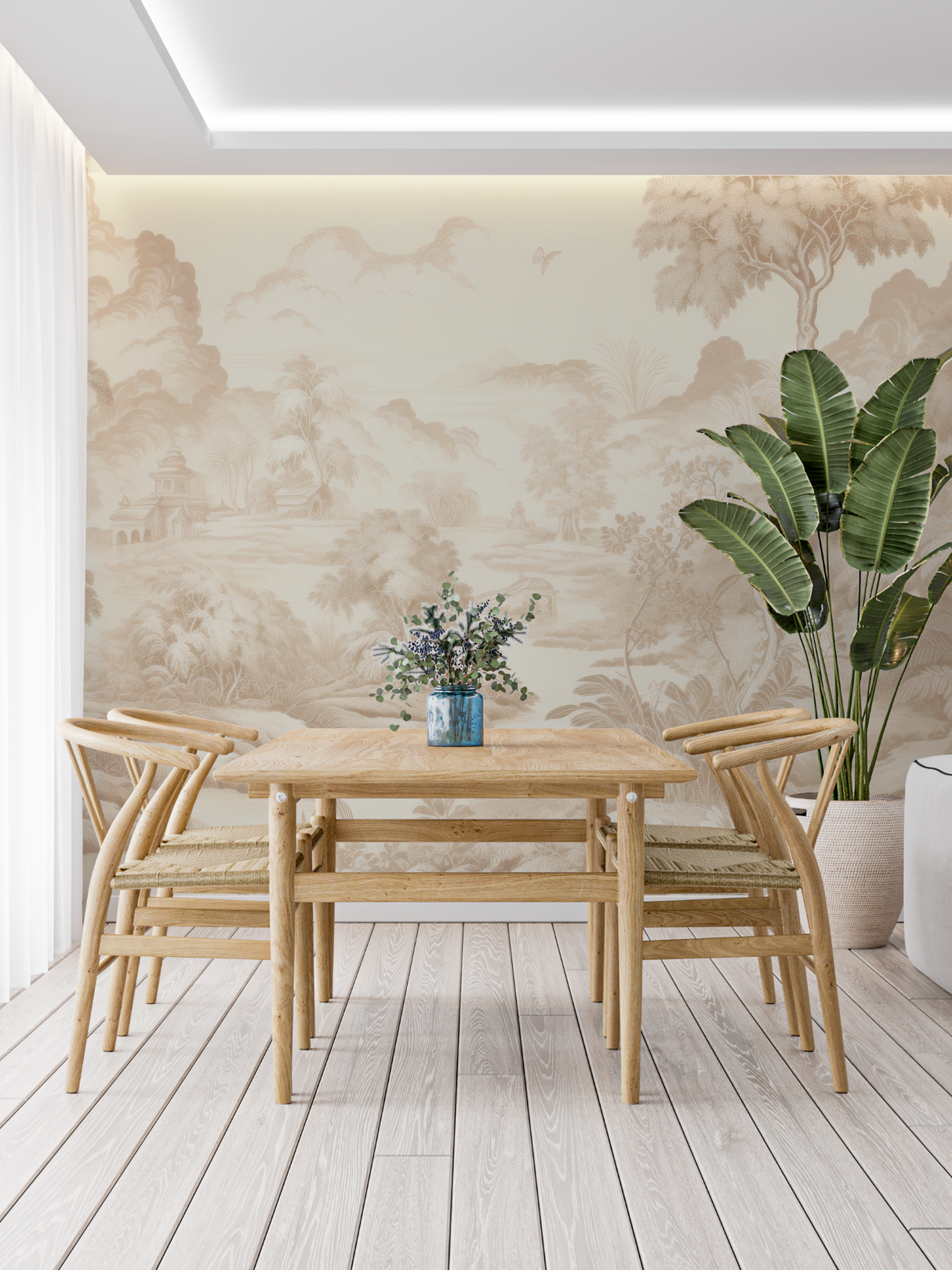 Vintage Mural Wallpaper | Beige Toile de Jouy Landscape