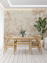Vintage Mural Wallpaper | Beige Toile de Jouy Landscape