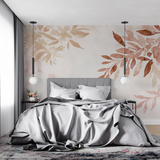 Watercolor Mural Wallpaper | Terracotta Botanical Leaves