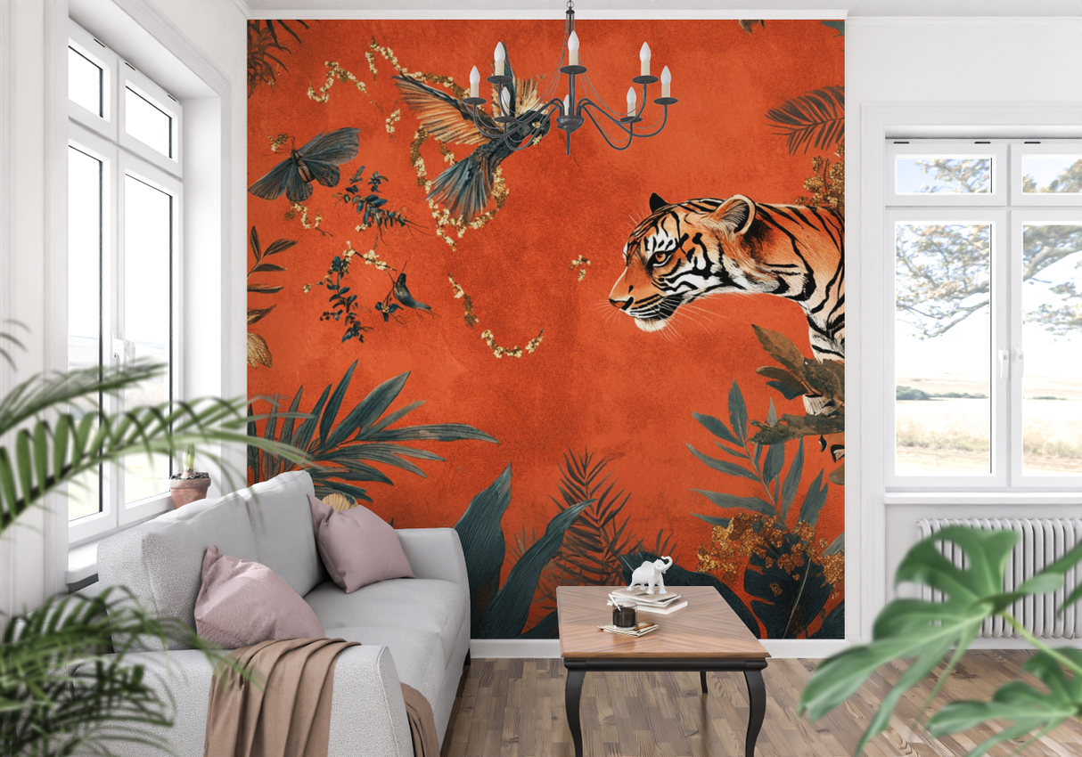 Jungle Tiger Mural Wallpaper | Terracotta Exotic Paradise