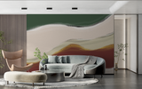 Abstract Mural Wallpaper | Green and Terracotta Wave Design