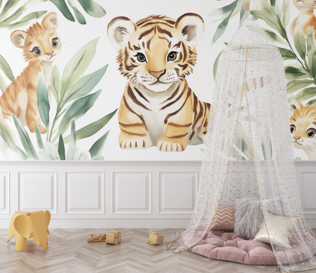 Tiger Mural Wallpaper | Watercolor Jungle Friends Design