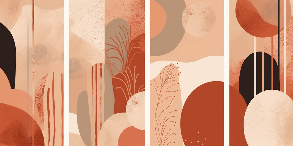 Abstract Mural Wallpaper | Terracotta Curves and Floral Design