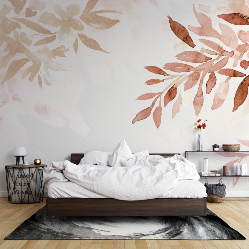 Floral Mural Wallpaper | Terracotta Watercolor Leaves