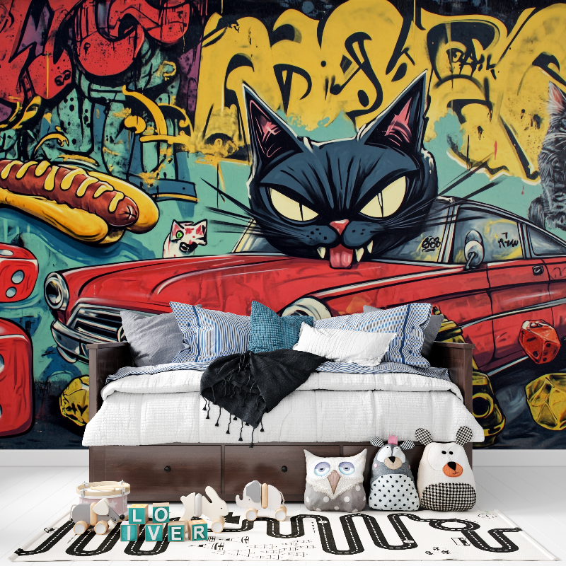 Street Art Mural Wallpaper | Urban Graffiti with Classic Car