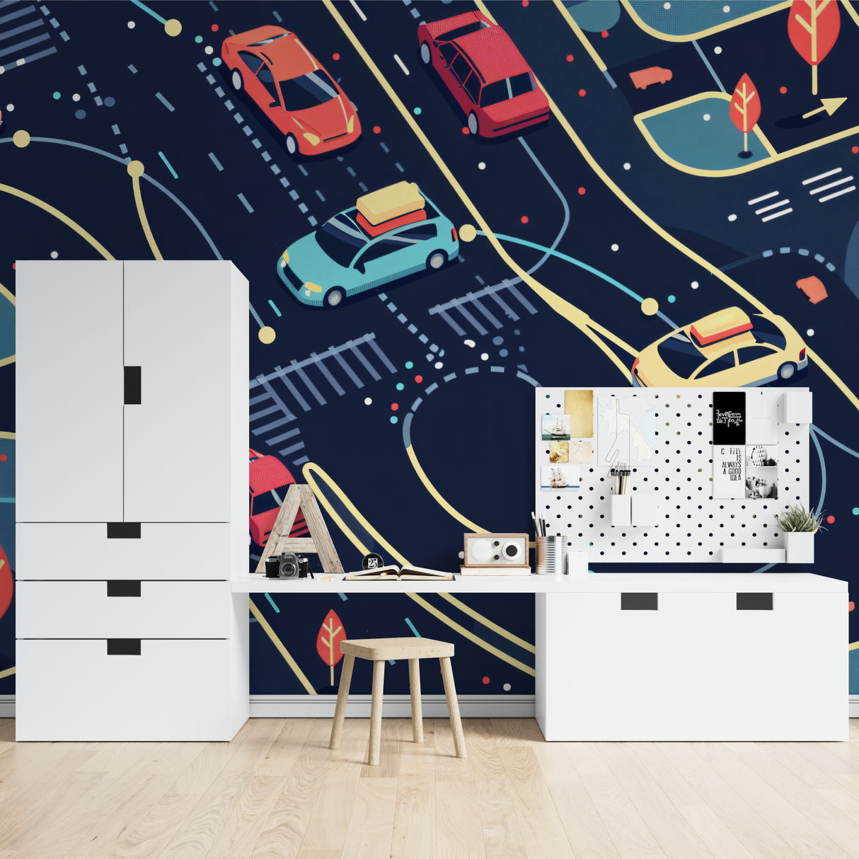 Car Racing Mural Wallpaper | Modern Night City Theme